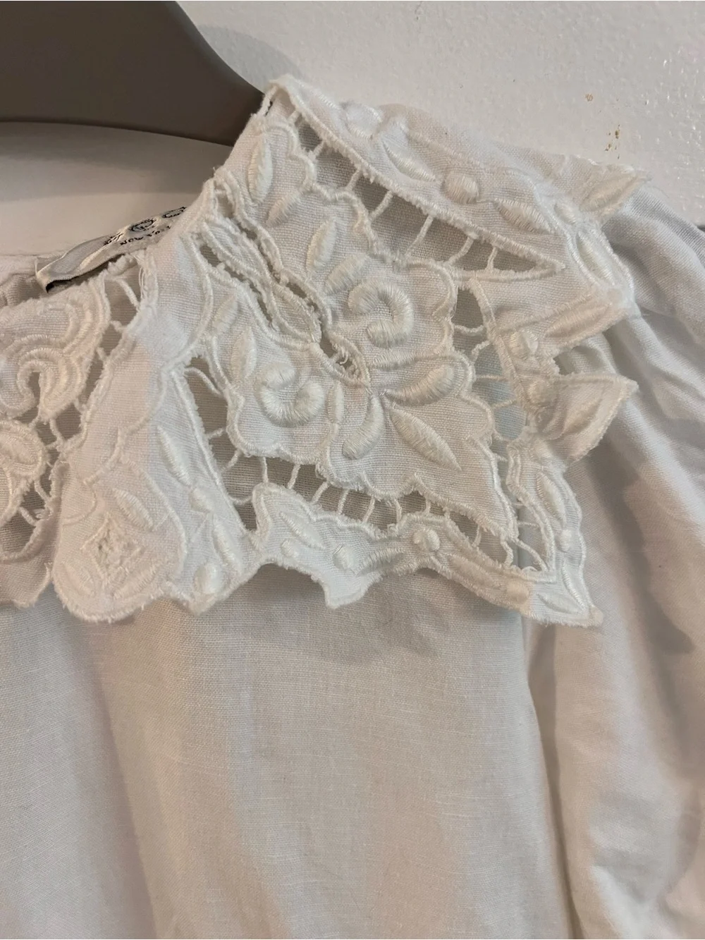 Sea Anita Puff Sleeve Dress Girls 10Yrs Cream Linen Round Neck Lace Back Button